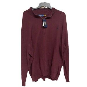 Men's Polo Ralph Lauren Mesh Knit Cotton 1/4 Zip Sweater Red Sz 6XB 6XL BIG NWT